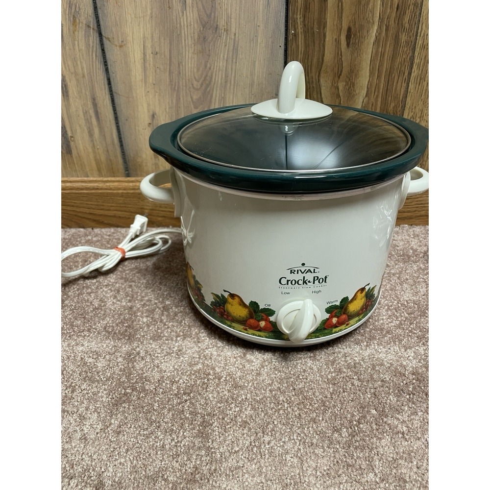 Vintage SCR-300 3 Qt Rival Crock Pot Green Stoneware Slow Cooker Fruit Fall